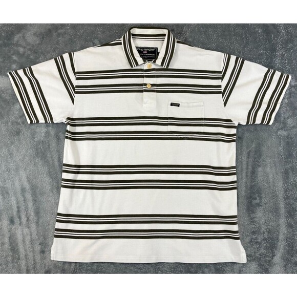 Polo Ralph Lauren Sport Striped Polo Shirt Men's Small White Gray 100% Cotton - Picture 1 of 6
